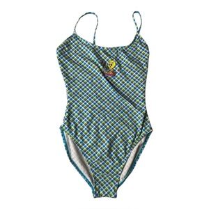 Looney Tunes Vintage Junior’s 2000 Y2K Tweety Blue/Green Bathing Suit Sz 3/4